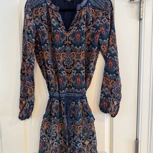 Tolani Vibrant Long Sleeve Dress with Blue and Orange Paisley